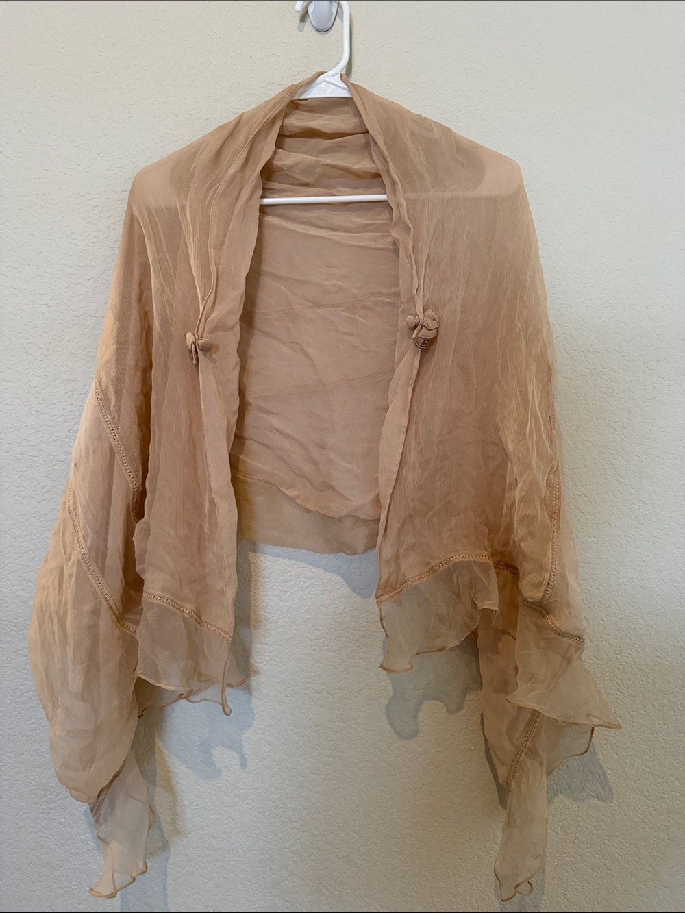 Nataya Sheer Taupe Ruffled Shawl Wrap